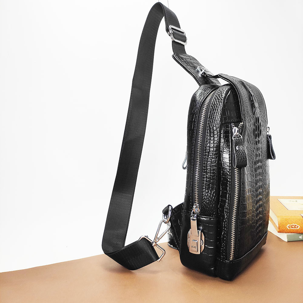 Genuine Leather Men's Chest Bag with Combination Lock, Single Shoulder Crossbody Bag, Top Layer Cowhide Texture, Sports Small Backpack, Crossbody