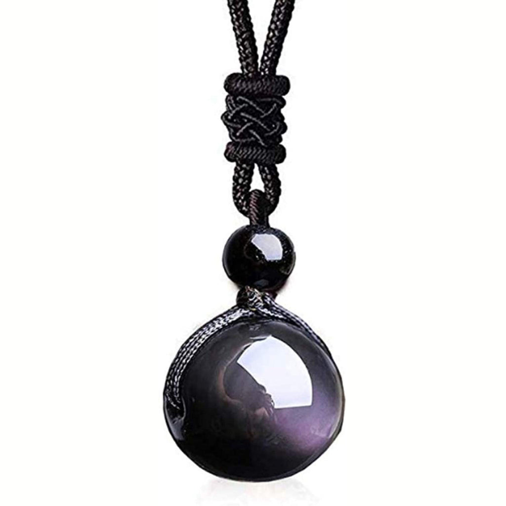Natural Obsidian Necklace16mm Beaded Tiger Eye Stone Pendant Holiday Gift Couple Amethyst Necklace