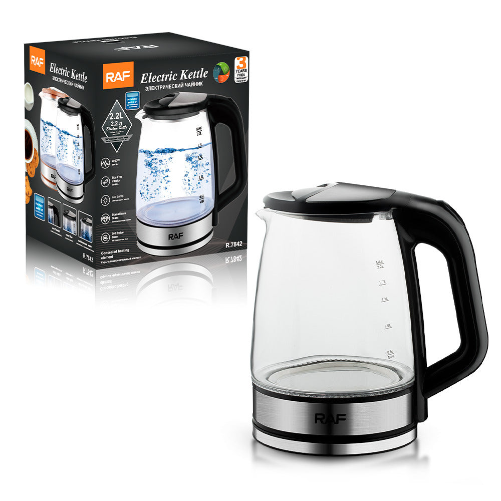 RAF European standard hot-selling household glass electric kettle2.2L Large Capacity Inner Wall Marking Kettle