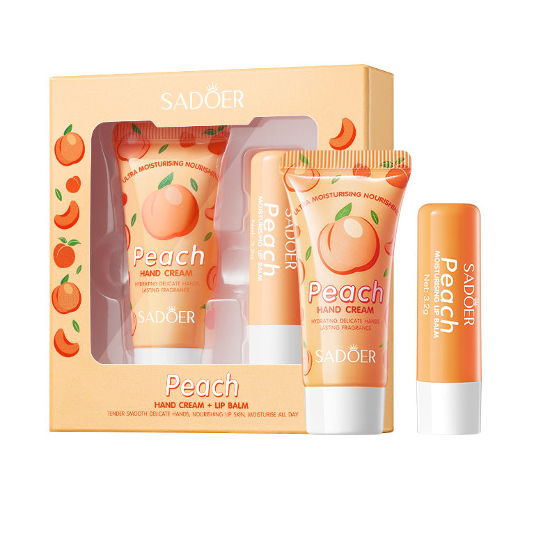 Peach Hand Cream Lip Balm Set SADOER Nourishing Autumn and Winter Hand Cream Lip Balm  Wholesale