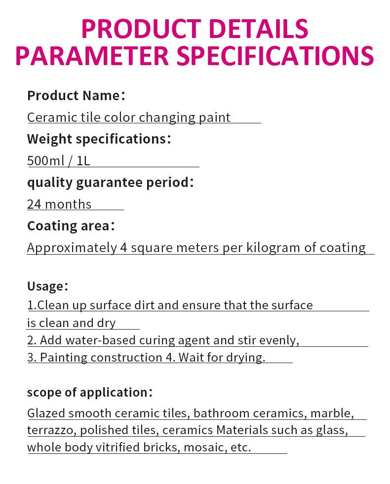 Water-Based Tile Paint Bathroom Floor Tile Color Change Renovation Coating Toilet Glass Wear-Resistant Waterproof Paint Matte