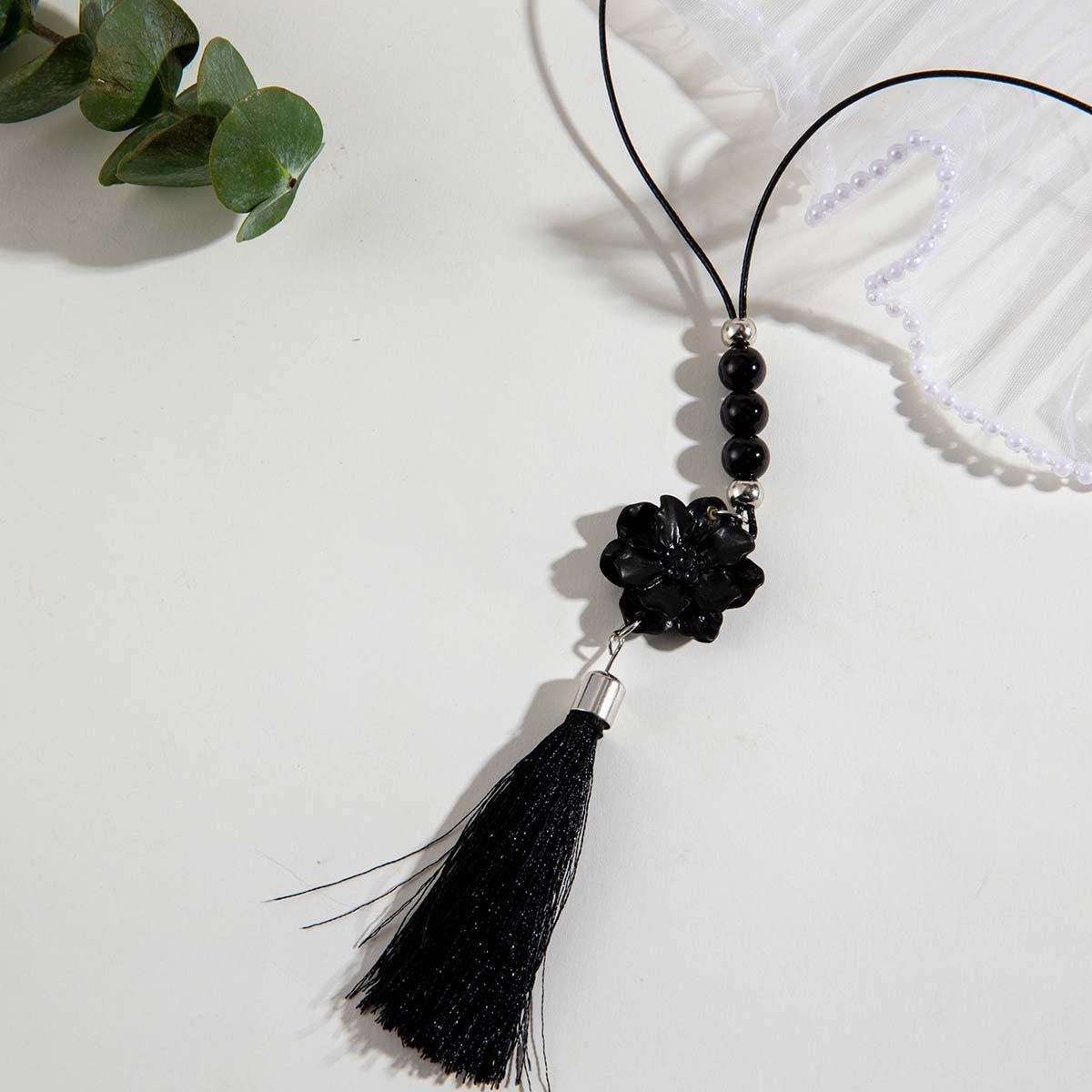 Simple Colorful Beaded Tassel y Chain Necklace Elegant Versatile Diamond-Studded Sweater Chain Jewelry