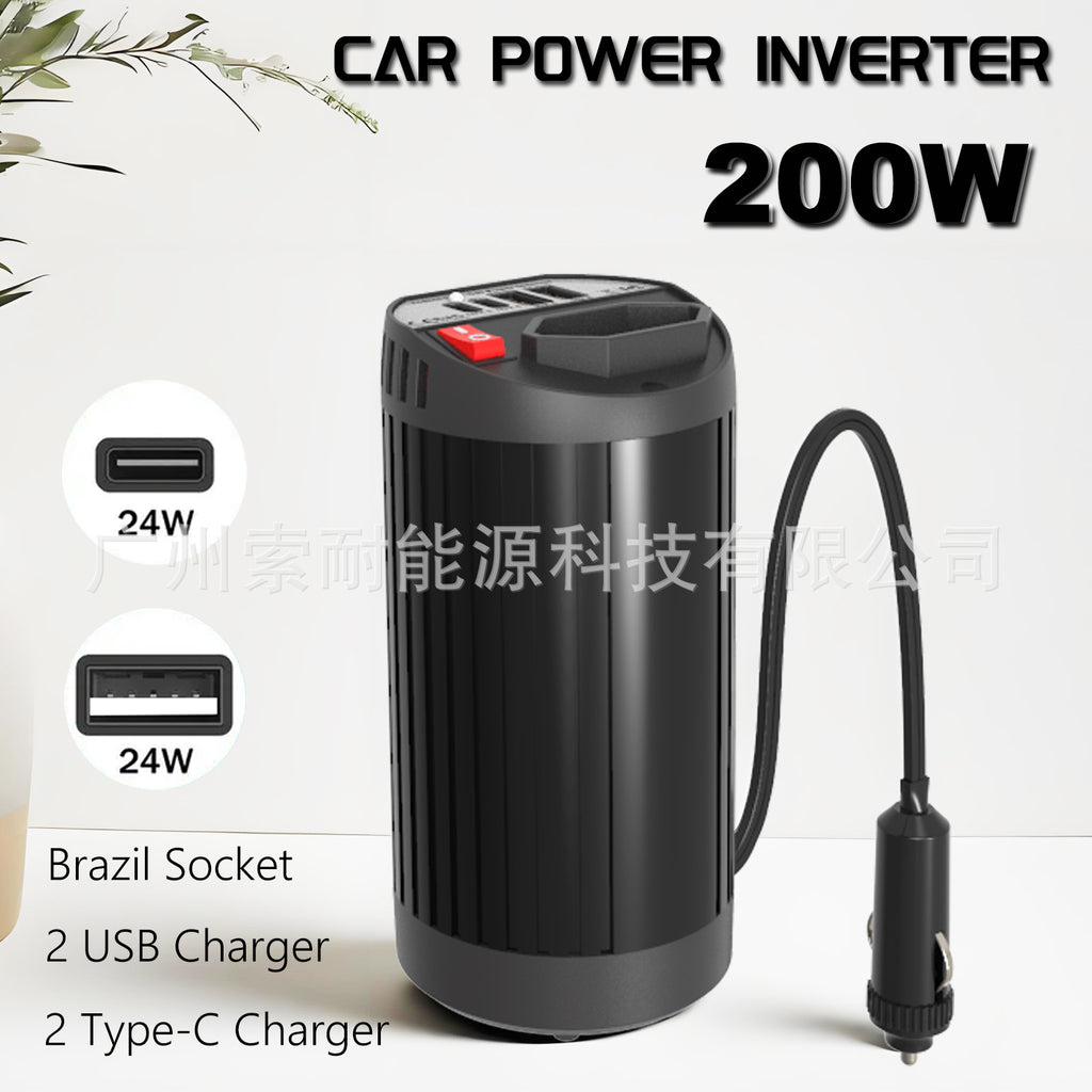 Hot Selling Car Inverter200W 12V Turn110V220V Double USB Type-C Cup Type inverter