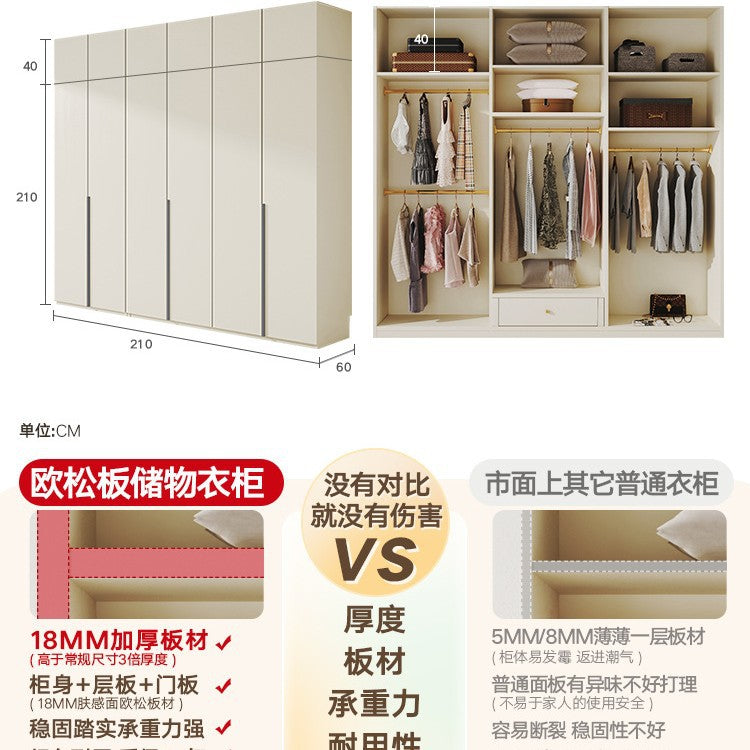 Solid Wood European Pine Board One-Door to Ceiling Ultra-High Combination Wardrobe Simple Modern2.5/2.6/2.7/2.8/3.0m Rice