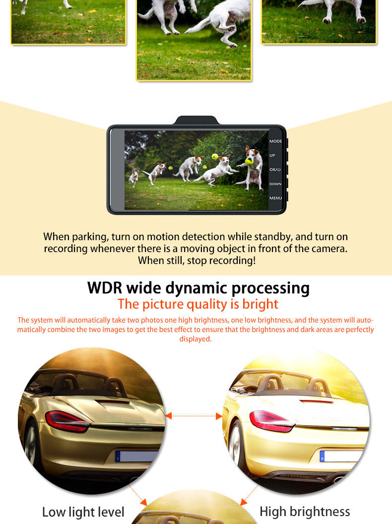 Car HD1080P Touch Screen4Dual Lens Front and Rear Dual Recording Dash Cam with Rear View Camera