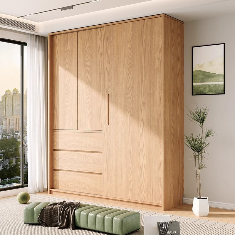 All Solid Wood North American ENF Grade Oak Sliding Door Wardrobe Master Bedroom Home Simple Modern Sliding Door Closet