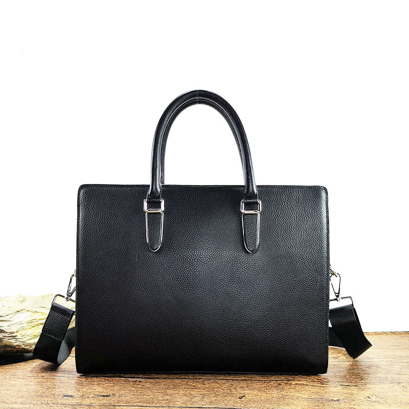 Fingerprint Unlock Bag Genuine Leather Business Commuting Large Capacity Men's Cowhide High-end Handheld Briefcase Anti-theft