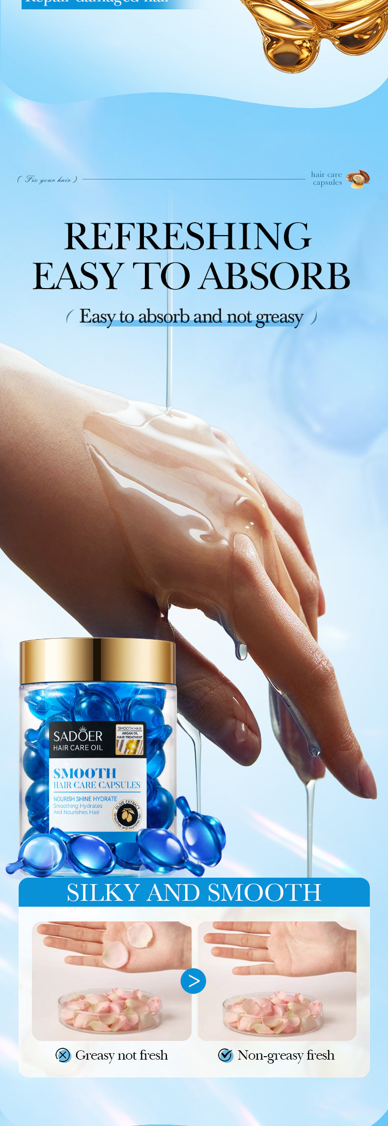 Nut Oil Hair Care Capsules SADOER Improve Frizz Essential Oil Capsule Conditioner  Wholesale