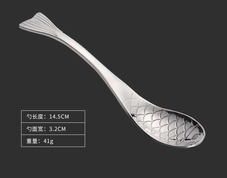 304Stainless Steel Spoon Cooking Restaurant Spoon Pickled Fish Spoon Cartoon Spoon PVD Titanium-plated Colorful Fish Tail Cute Spoon
