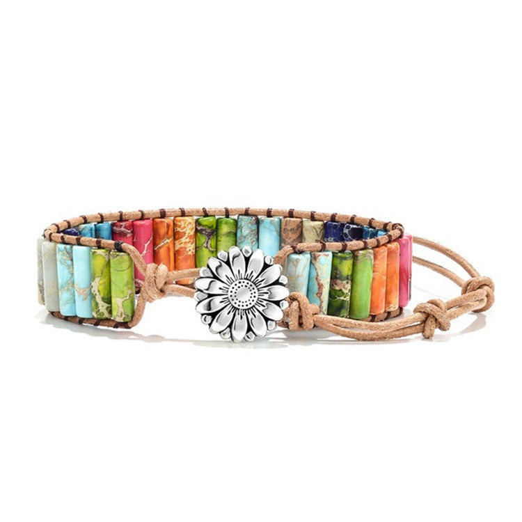 European and American Style Women's Bohemian Bracelet Vintage Emperor Stone Bracelet Handmade Woven Leather Cord Bracelet
