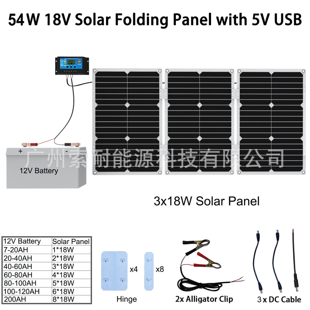 Solar panel54W Monocrystalline Solar Charging Panel 5V Double USB Mouth 12V/24V 30A Controller