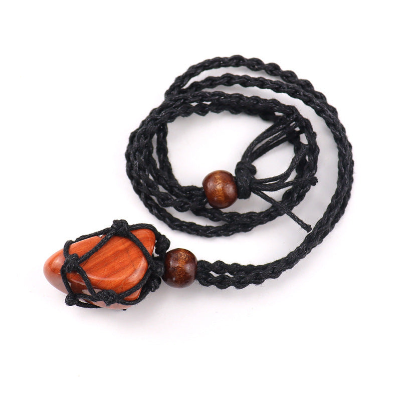 Men's Woven Mesh Necklace Natural Stone Crystal Vintage Sweater Chain Tiger Eye Stone Lapis Lazuli Amethyst Mesh Necklace