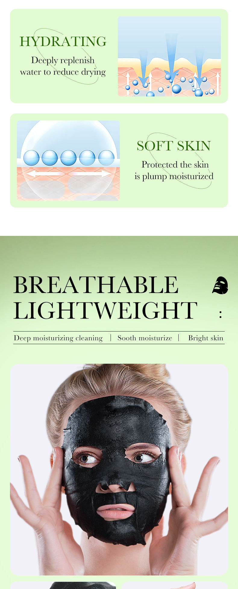 Bamboo Charcoal Black Mask SADOER Whitening, hydrating, moisturizing, brightening face mask sheet  wholesale