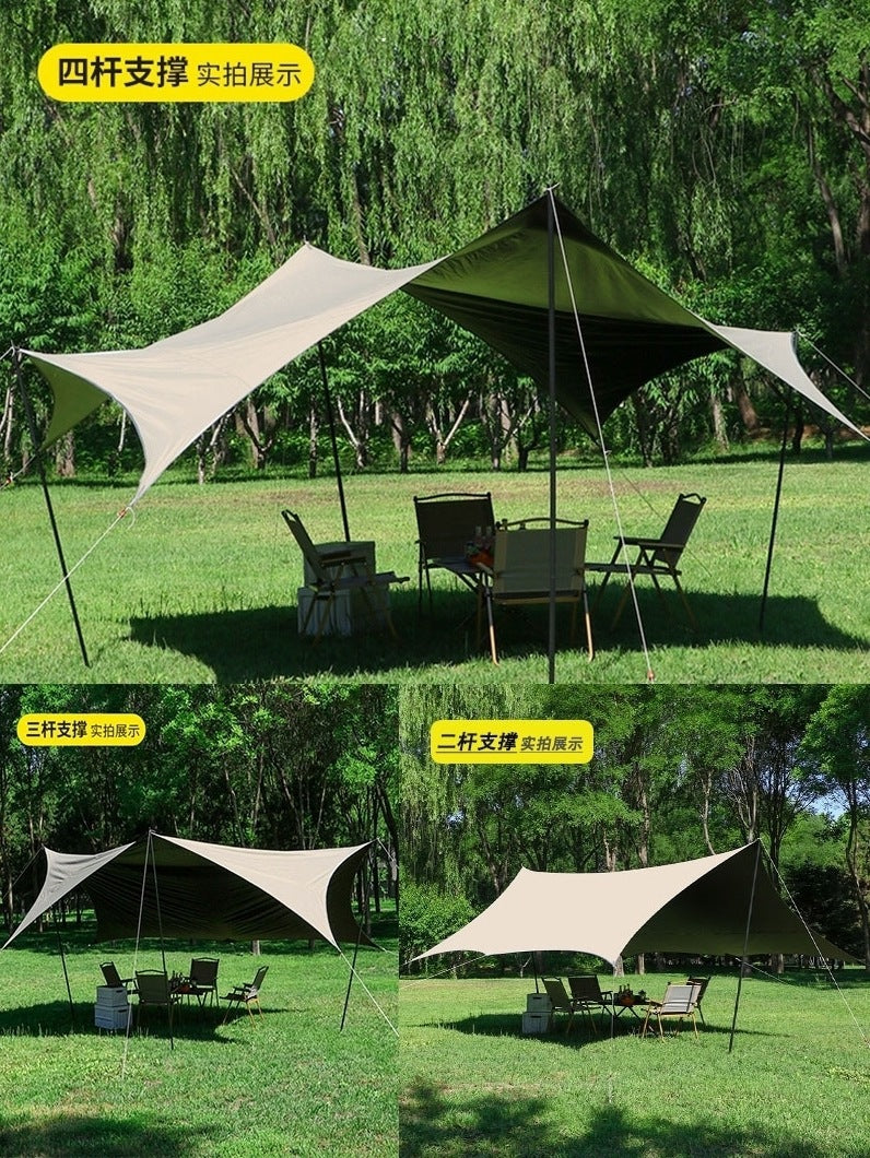 Outdoor Camping Canopy Portable Foldable Camping Gear Rainproof Sunproof Awning Black Coating Sunshade Travel Gear