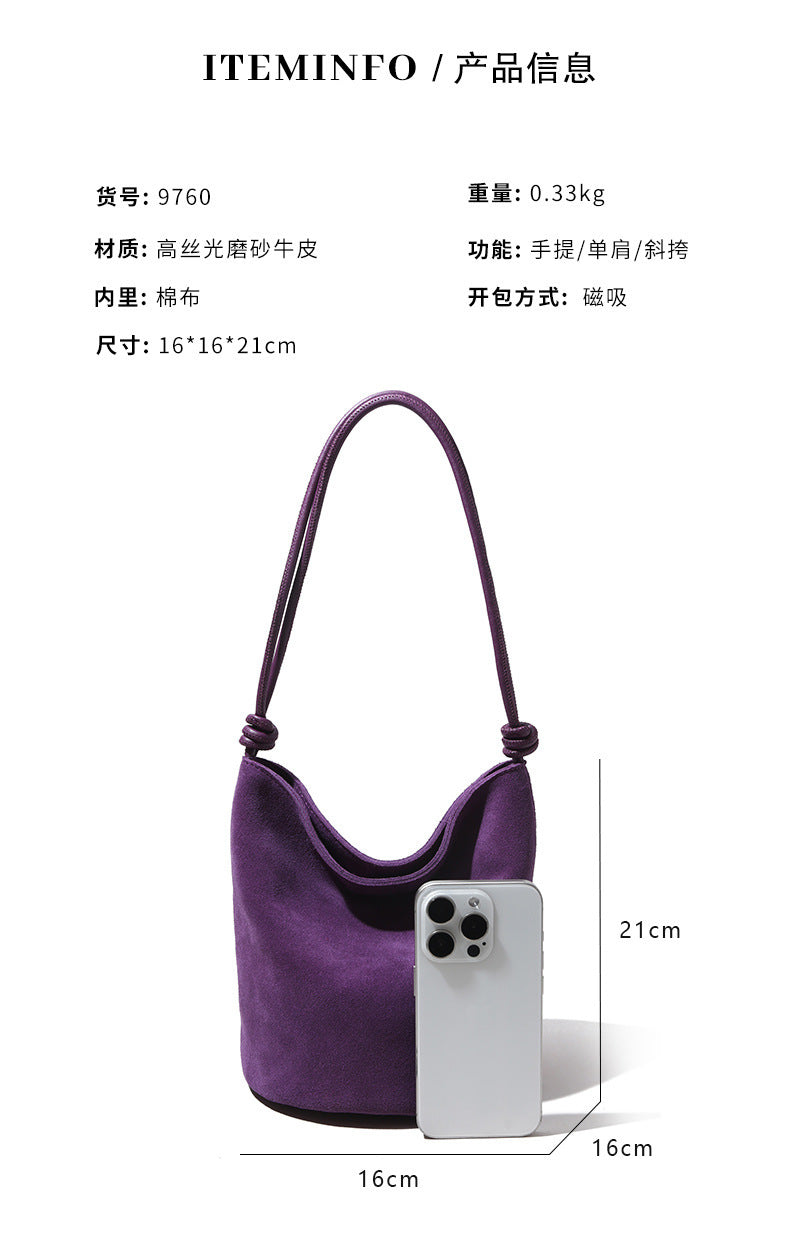 In Stock European and American Suede Underarm Bag for Women New Simple Casual Retro Matte Single Shoulder Crossbody Tote Bucket Bag