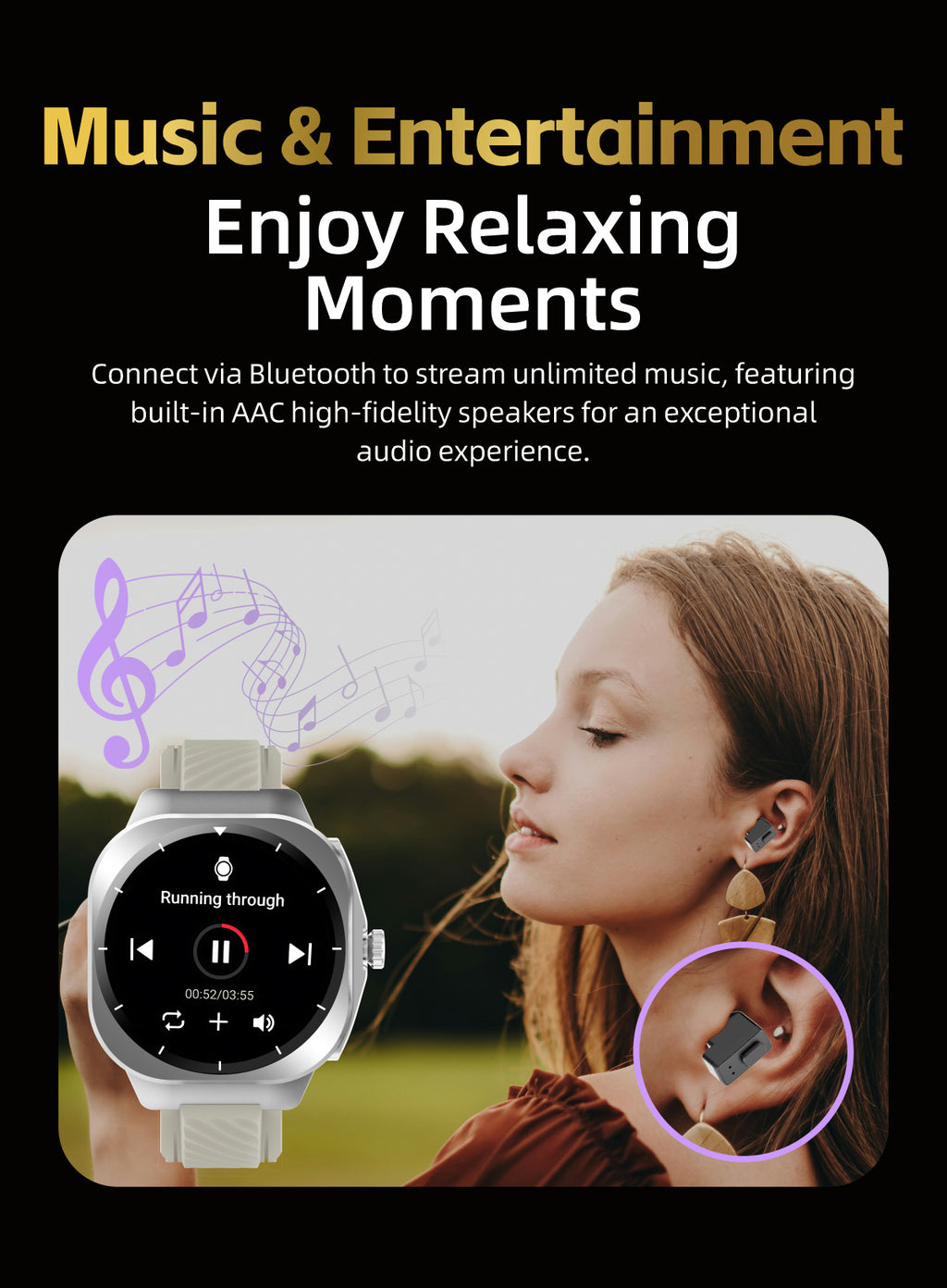 AIMB-Z19Smart Watch Bluetooth Call True Heart Rate Step Count Sleep Monitoring Hidden Earphones Sports Three-Proof