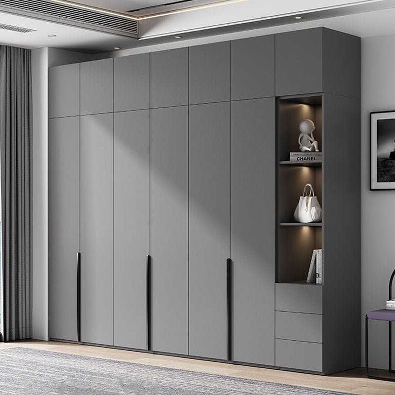 Flat Door Wardrobe Bedroom Dedicated Storage Cabinet Side Cabinet Shelf High-Grade Gray Color Matching Top-to-Top Wardrobe Free Delivery