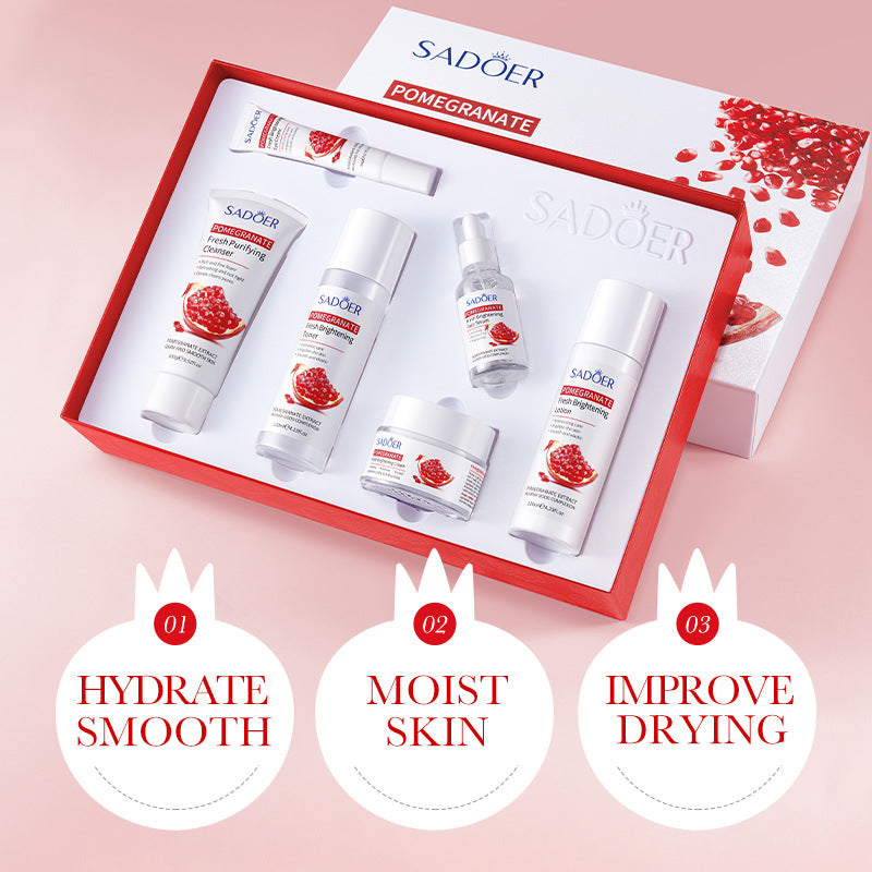 Red Pomegranate Skincare Set SADOER Hydrating Moisturizing Cleansing Six-Piece Set Cross-Border Wholesale