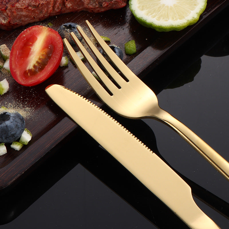 410Stainless Steel Tableware Hotel Restaurant Thickened Square Handle Knife Fork Spoon Set Western Food24Set of Steak Knives and Forks