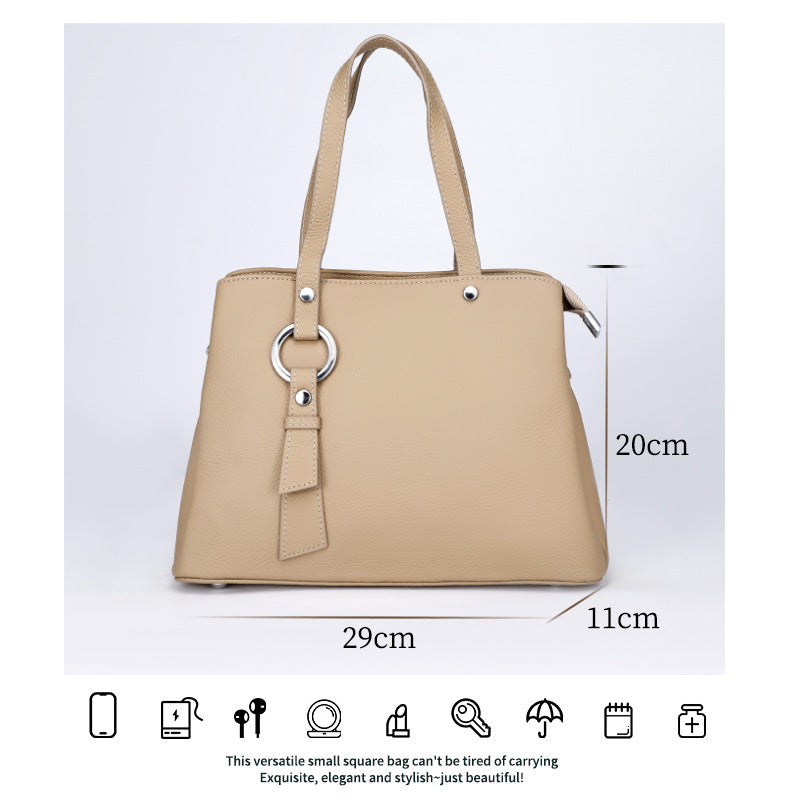 Genuine Leather Tote Bag Top Layer Cowhide High-End Feel Women's Handbag Crossbody Garden Bag Commuter Large Capacity Bucket Bag