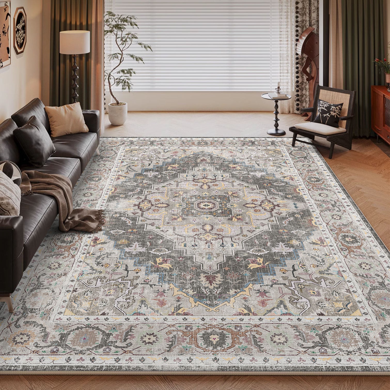 Persian Style Large Area Full Coverage Living Room Carpet, Stain Resistant and Easy to Maintain, Sofa and Coffee Table Decorative Carpet Wholesale