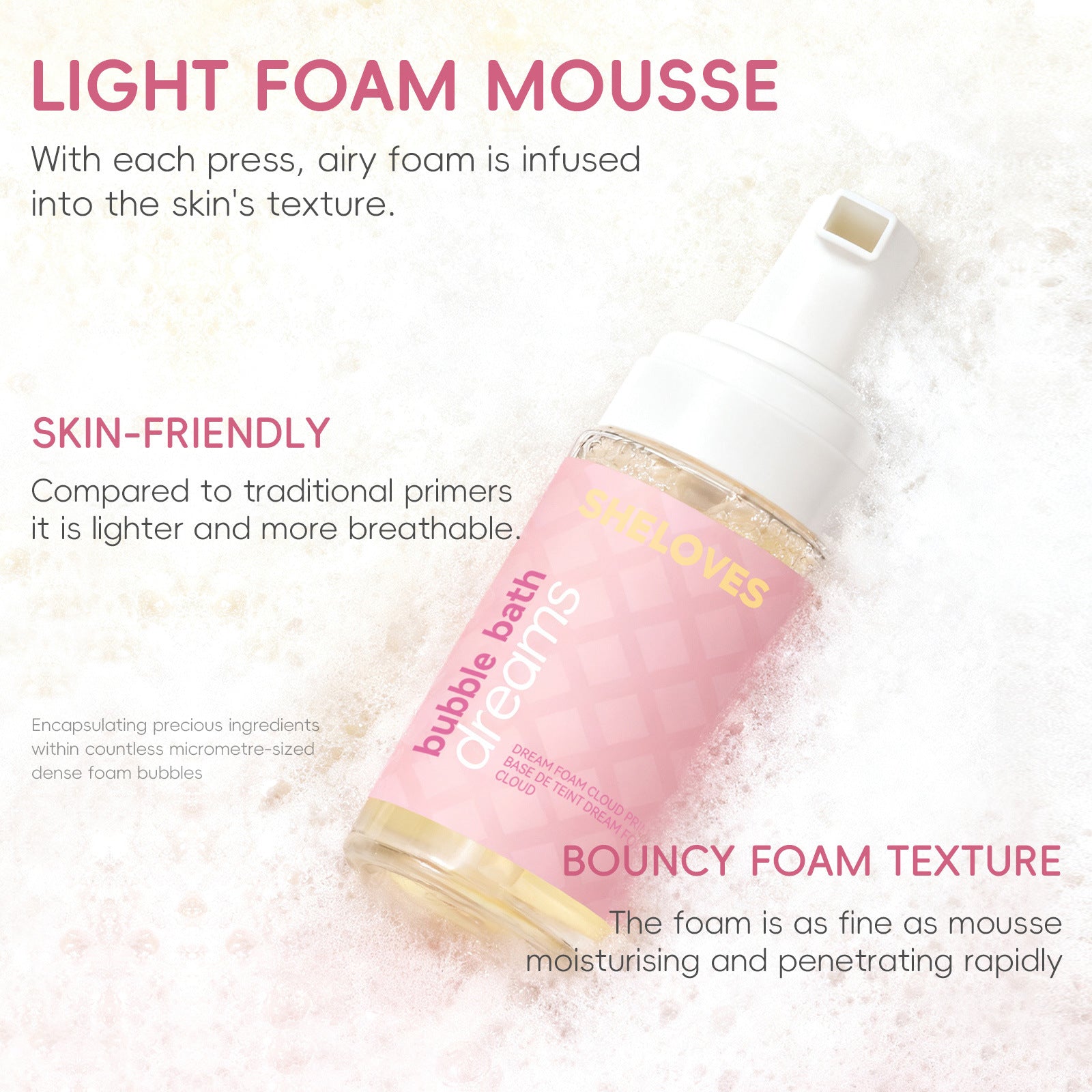 Exclusive Supply sheloves Foam Makeup Primer Invisible Pores Non-Cakey Brightening Skin Tone Isolation Patch Cream
