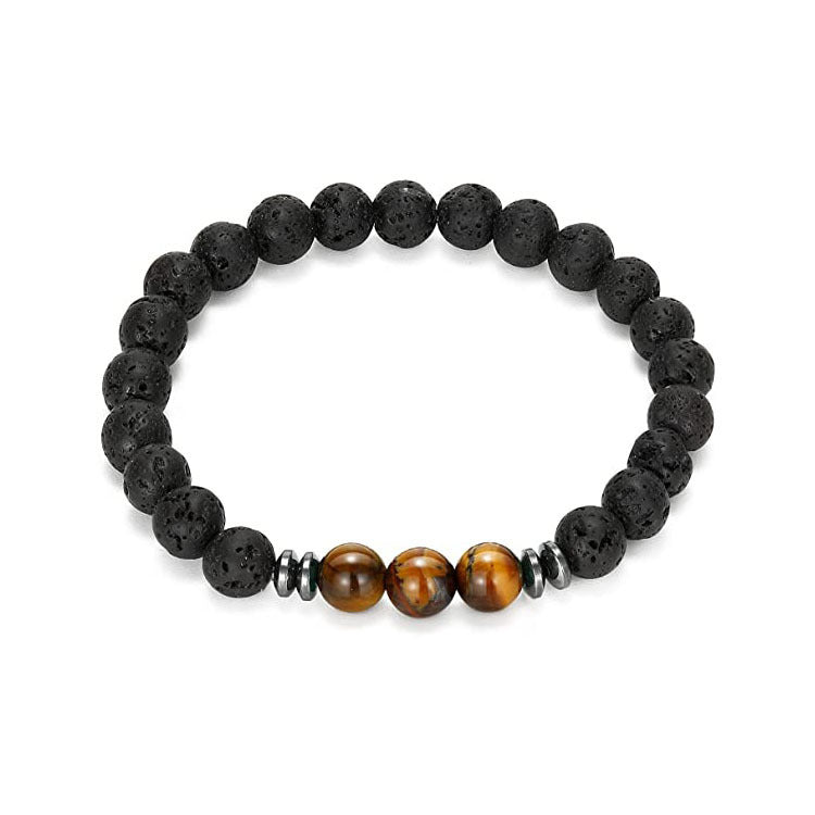 Volcanic Stone Black Frosted Stone Bracelet8mm Beaded Elastic Cord Men's Single Loop Tiger Eye Stone Volcanic Spacer Bracelet