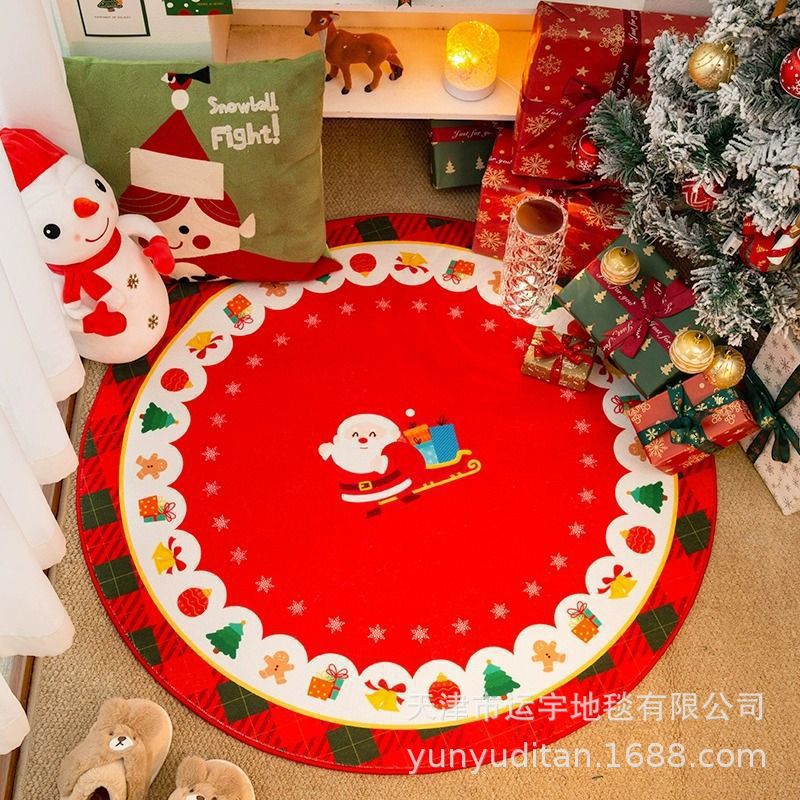 American Christmas Decoration Round Floor Mat Bedroom Living Room Non-Slip Foot Mat Carpet Manufacturer Can Label and Ship on Behalf