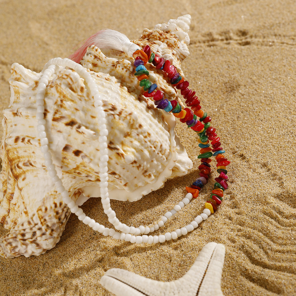 Simple Colorful Beaded Tassel y Chain Necklace Elegant Versatile Diamond-Studded Sweater Chain Jewelry