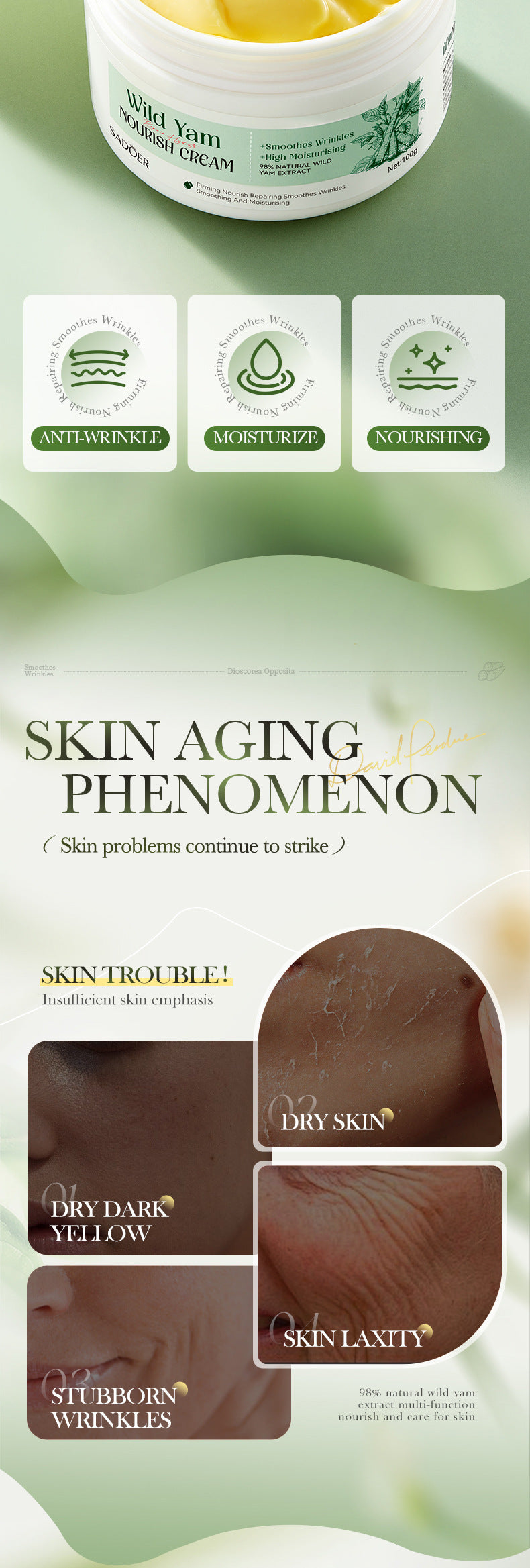 Yam Moisturizing and Nourishing Cream SADOER Moisturizing and hydrating skin cream cross-border foreign trade wholesale