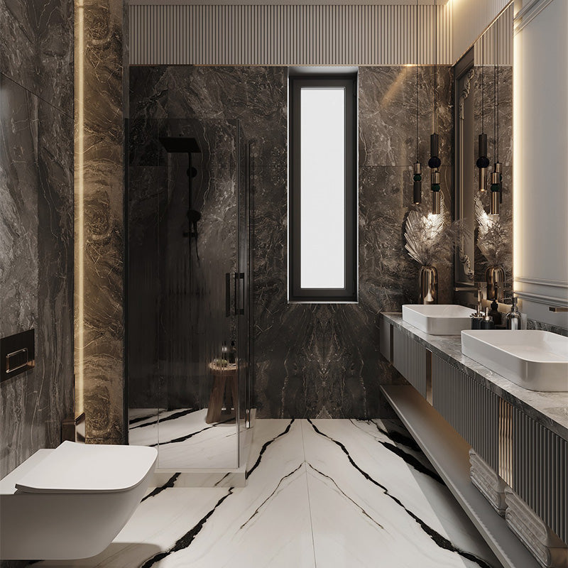 60 Inch Modern Stainless Steel MDF Luxury Double Sink Basin LED Mirror Wall Hung Bathroom Vanity Cabinet Set