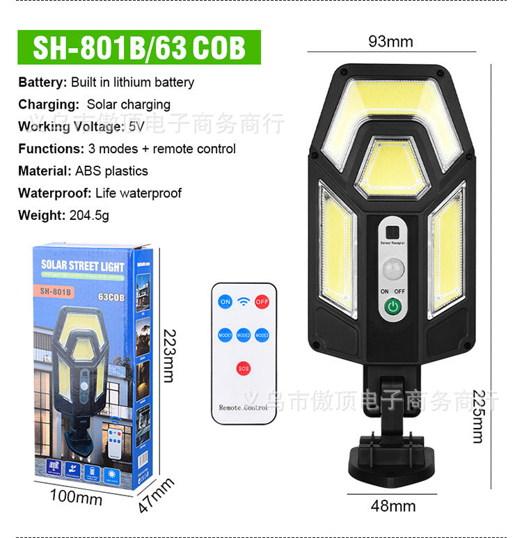 New Solar Wall Light Outdoor Human Body Sensing Street Light Waterproof Garden LED Garden Landscape Light Remote Control