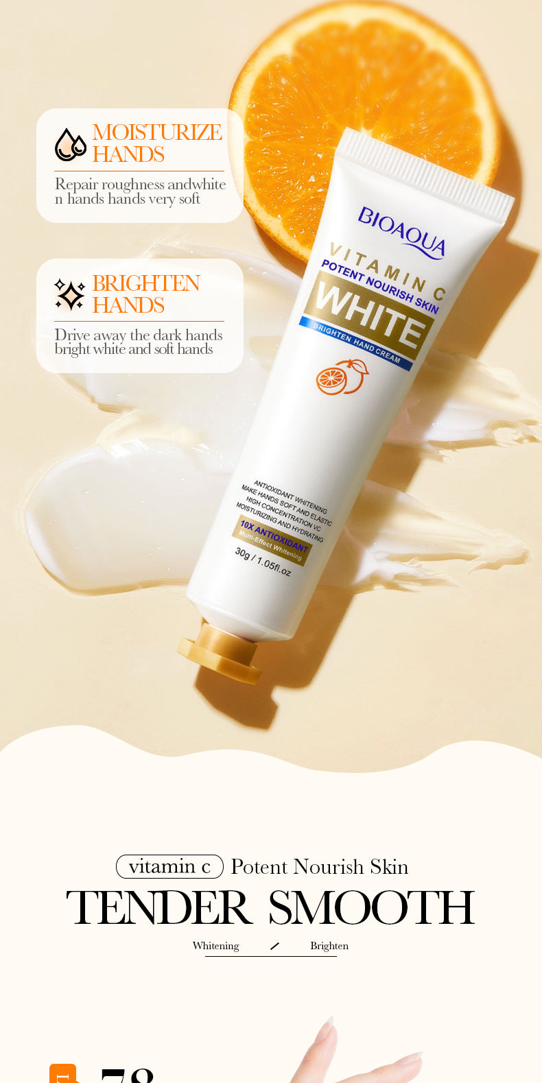 BIOAOUA Vitamin C Whitening and Brightening Hand Cream Anti-Cracking Moisturizing Whitening Hand Cream Wholesale