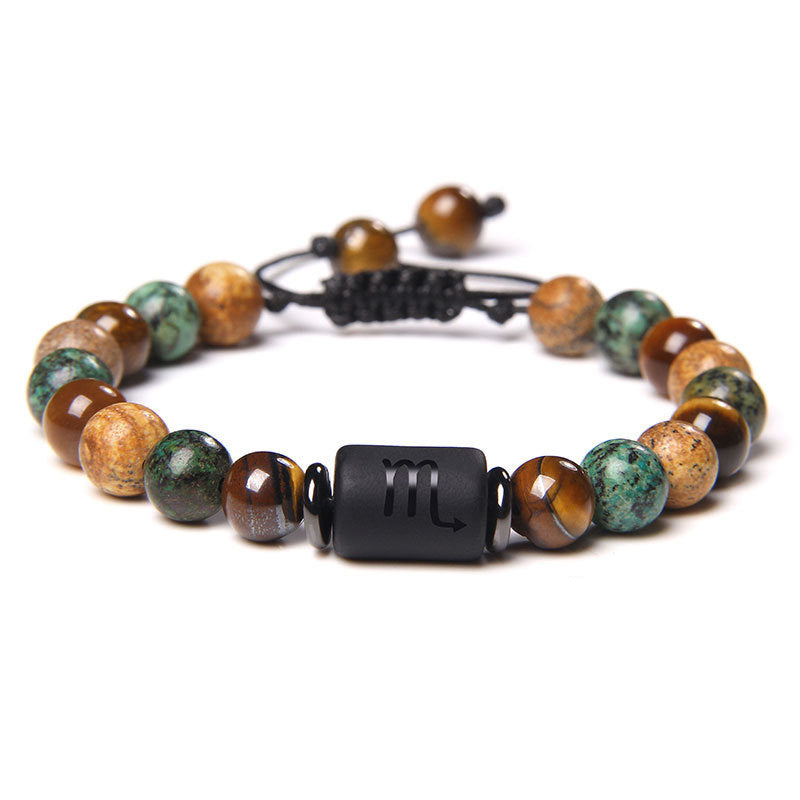 Constellation Friendship Woven Bracelet Natural Stone Spacer Stretchable Bracelet African Pine Tiger Eye Twelve Constellation Bracelet