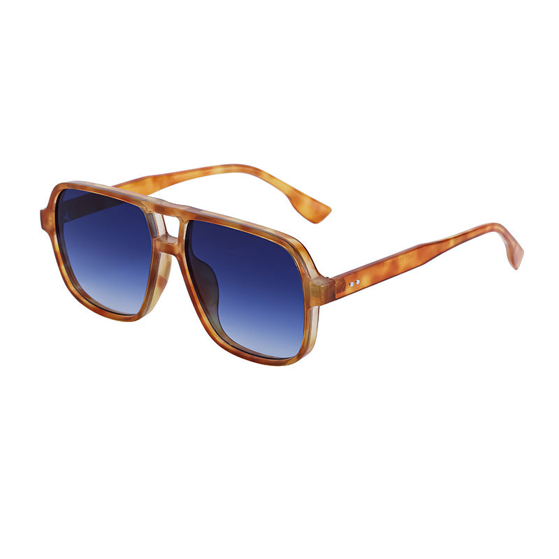 European and American Retro Double Bridge Sunglasses for Men, Large Frame Driving Sunglasses, Men's Outdoor Hiking Sun Protection Glasses shades
