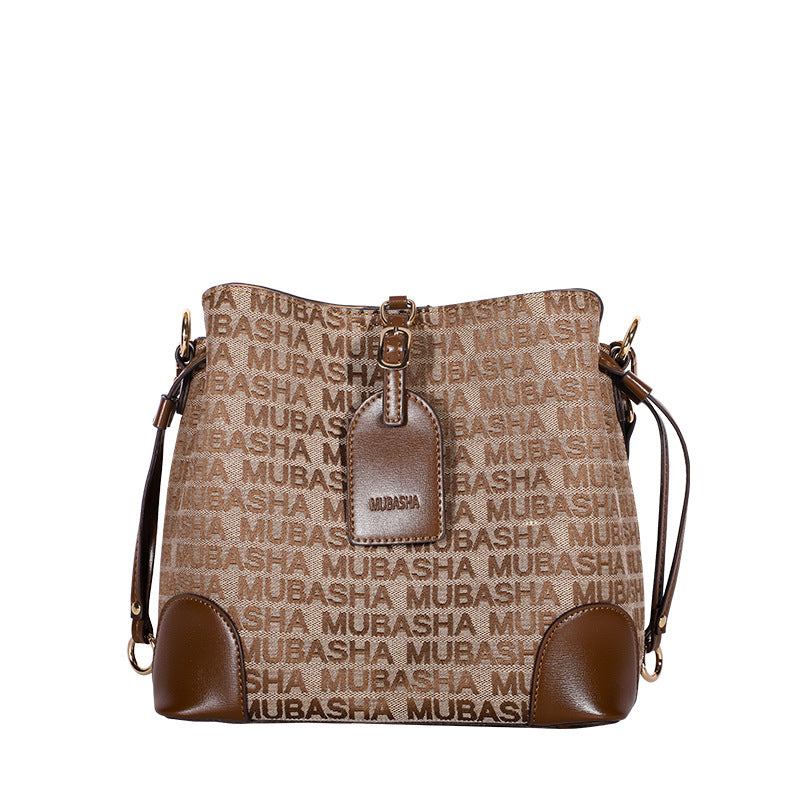2024Summer New Trendy Fashion Vintage Bucket Bag Retro Style Single Shoulder Crossbody Printed Chain Handbag for Women