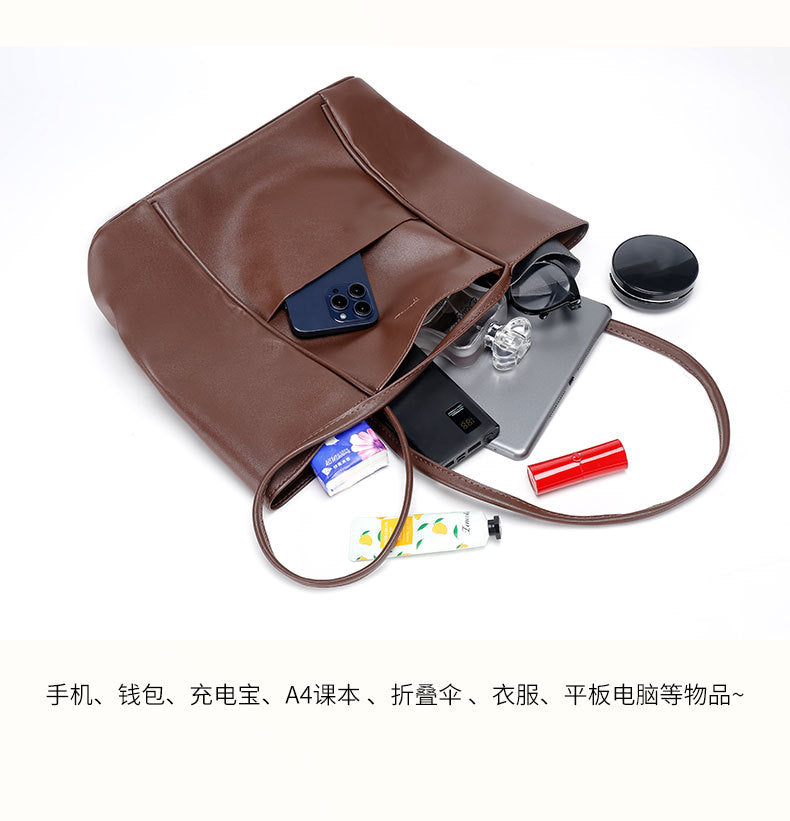 Simple Large Capacity Textured Tote Bag Mother Bag Elegant Commuter Handbag Fashion Versatile Shoulder Bag for Women