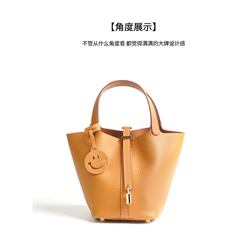 European and American New Hot-Selling Simple Women's Top Layer Cowhide Large Capacity Versatile Bucket Bag Handbag