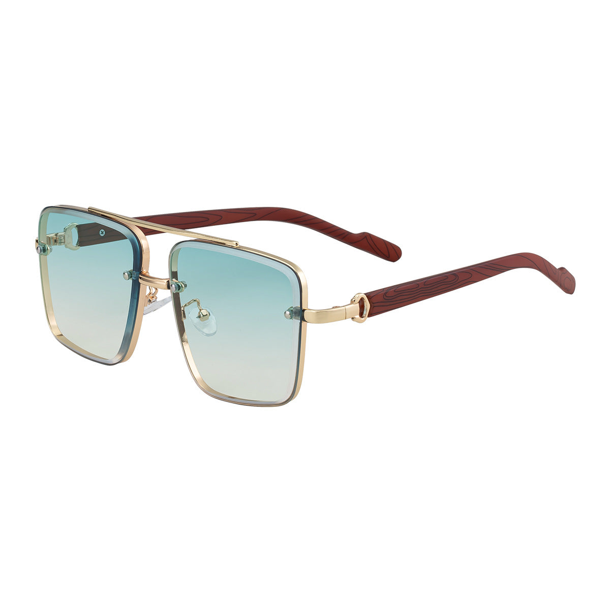 2025New European and American Fashion Square Frame Sunglasses for Men Retro Imitation Wood Grain Temple Double Bridge Sun Protection Sunglasses for Men