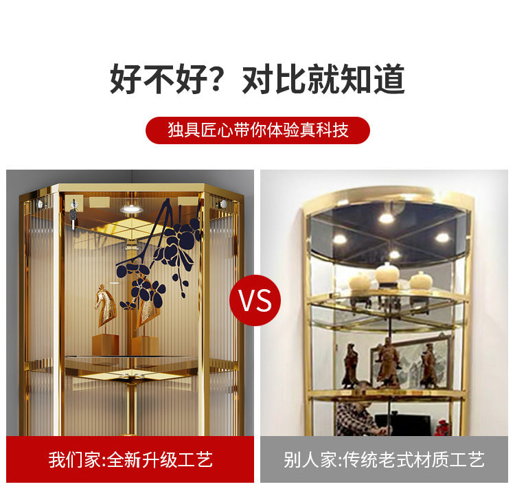 High-End Light Luxury Glass Corner Cabinet Modern Minimalist Living Room Wall Corner Cabinet Triangle Storage Cabinet Sideboard Wine Cabinet