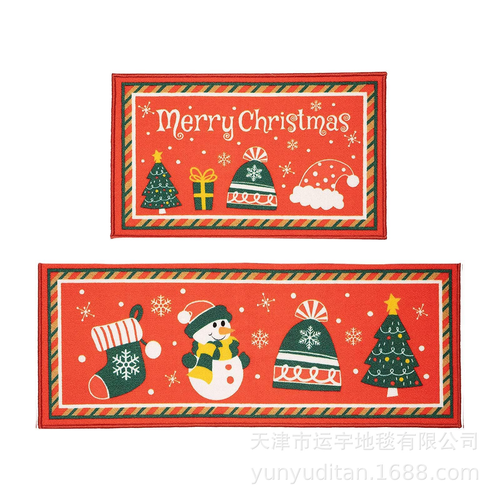 Christmas Kitchen Floor Mat Two-Piece Set Crystal Velvet Water-Absorbent Oil-Absorbent Non-Slip Foot Mat Holiday Decorative Floor Mat