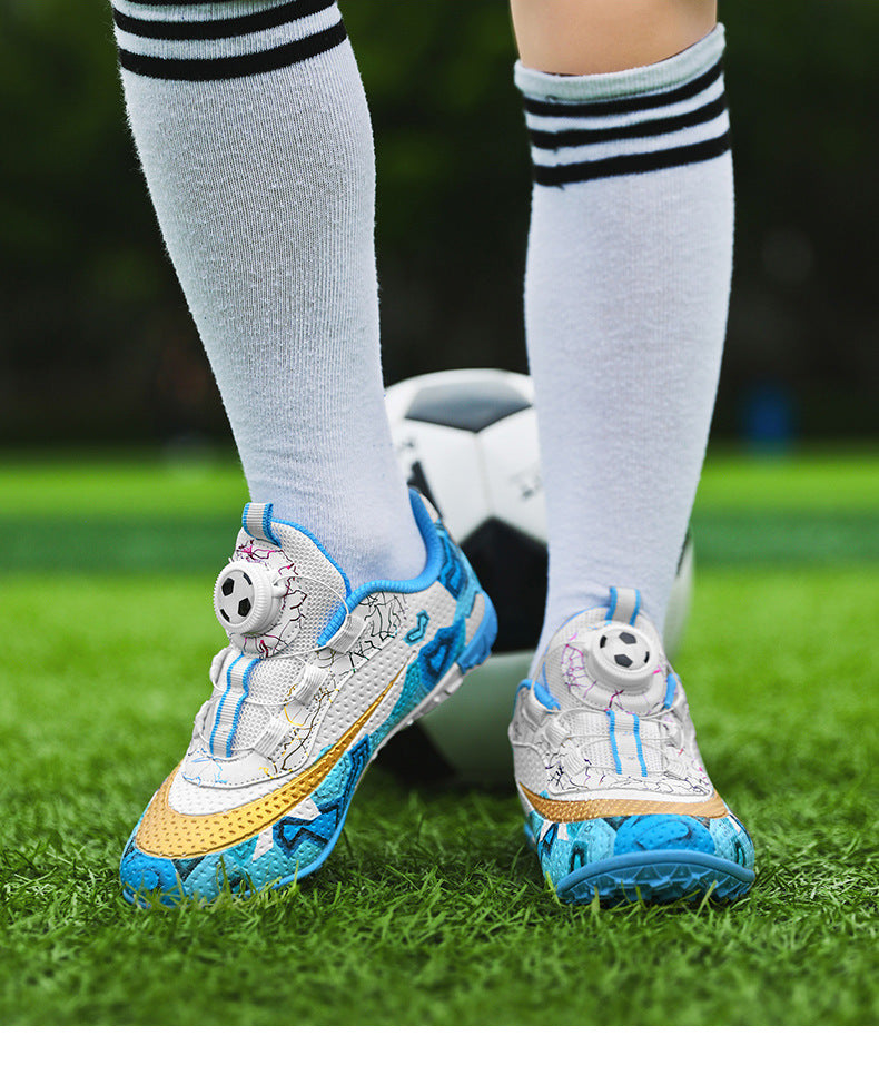 New Children's Rotating Buckle Broken Nail Training Football Shoes Girls Boys Primary School Students Competition Training Sneakers