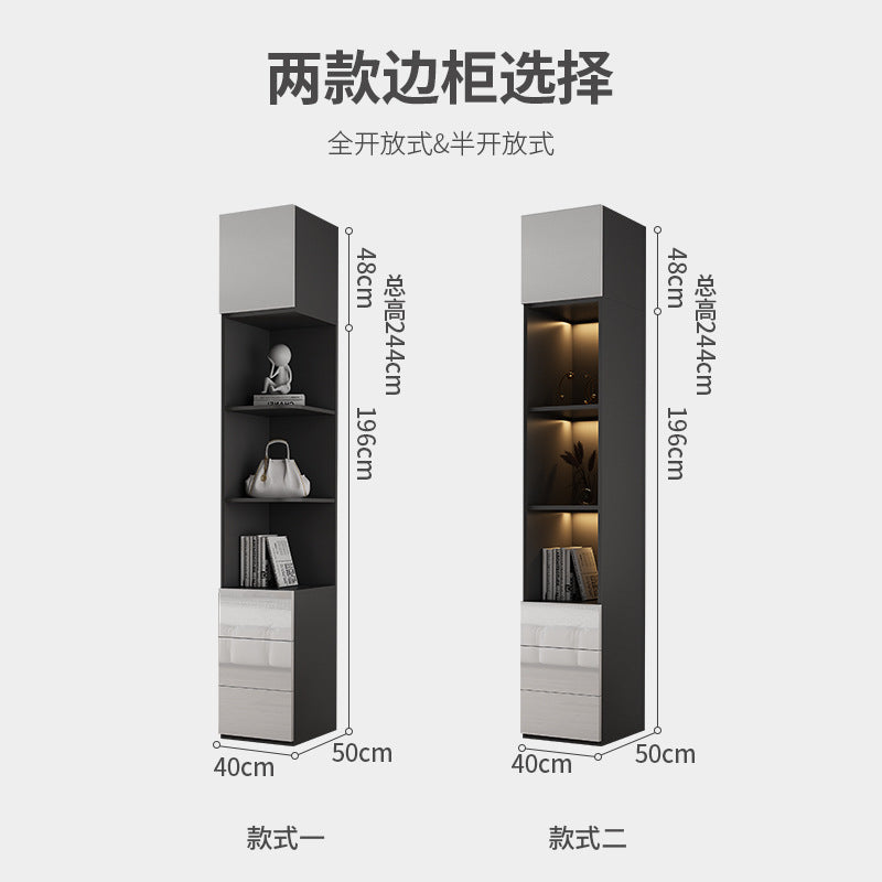 Flat Door Wardrobe Bedroom Dedicated Storage Cabinet Side Cabinet Shelf High-Grade Gray Color Matching Top-to-Top Wardrobe Free Delivery