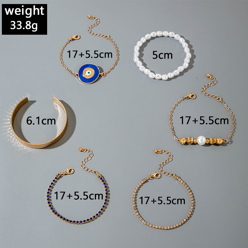 European and American Style Bracelet Bohemian Devil's Eye Bracelet Design Sense Inlaid Diamond Oil Drop Exaggerated Bracelet Set