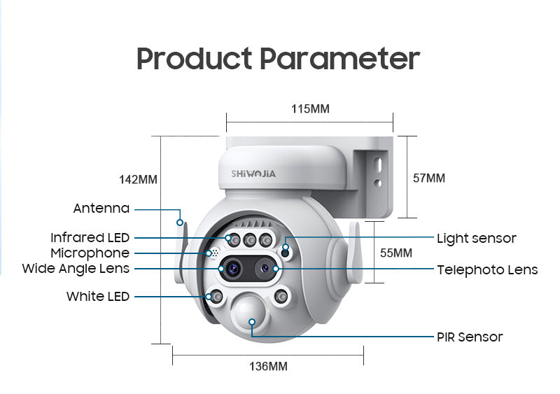 12Zoom6MP HD Garage Camera Outdoor4G Wireless infrared dual-lens remote warning camera
