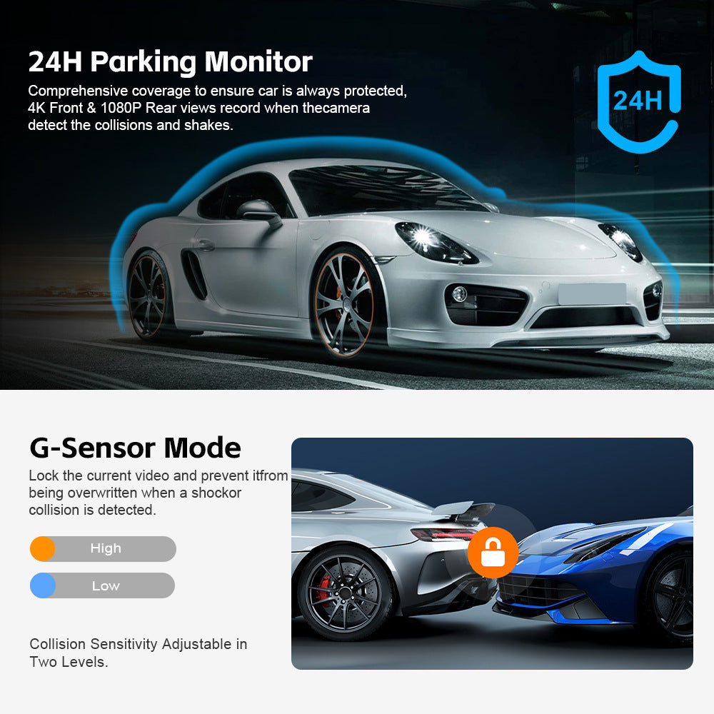 V27Hd4K Driving Recorder WiFi Mobile Phone Interconnection GPS Track Front and Rear Dual Recording Parking Monitoring