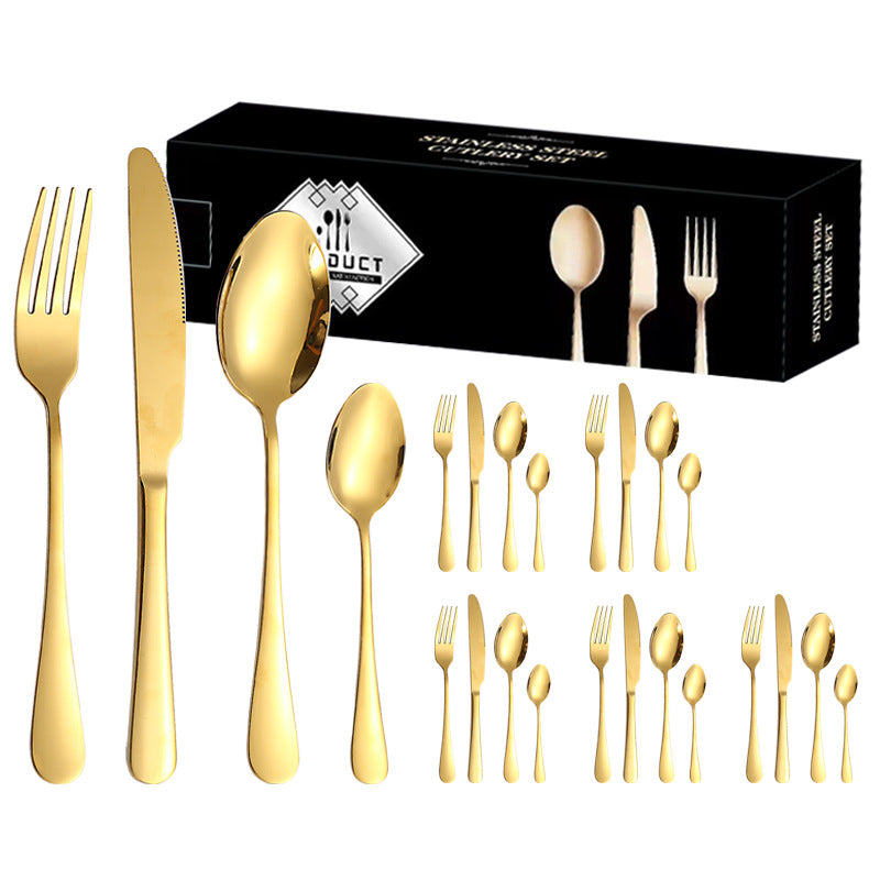 1010Stainless Steel Cutlery Set Hotel Titanium Coated Western Steak Knife Fork Spoon Tea Spoon24Set