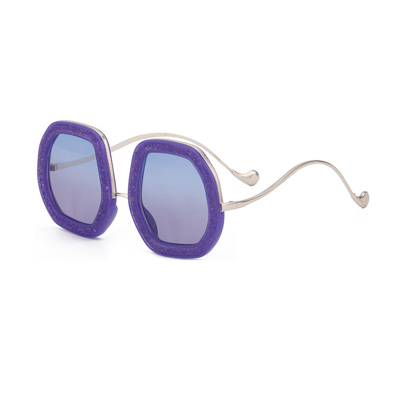 European and American Style Women's Sunglasses with Rhinestones, Irregular Polygonal Large Frame Sunglasses, Trendy High-End Glasses Wholesale