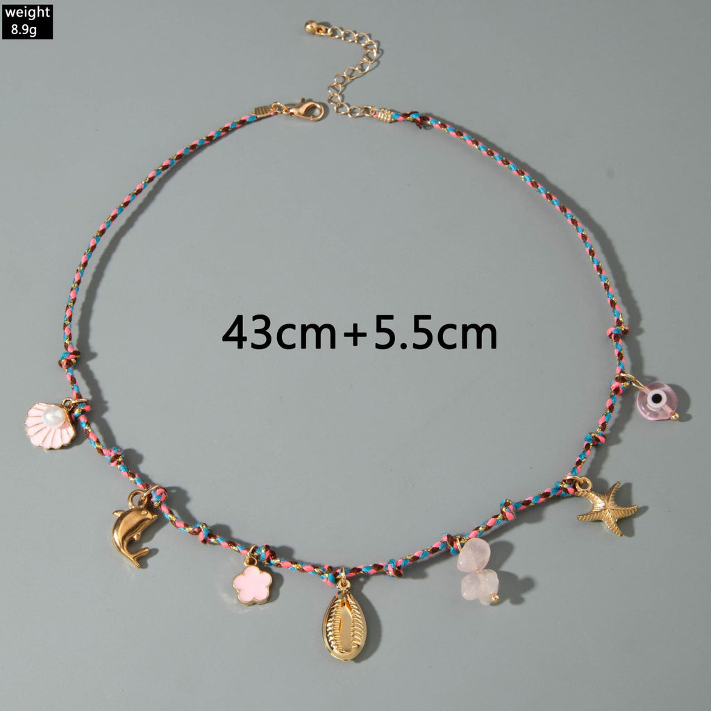 European and American Ornament Fashion Ocean Style Shell Alloy Pendant Braided Necklace Bohemian Shell Jewelry