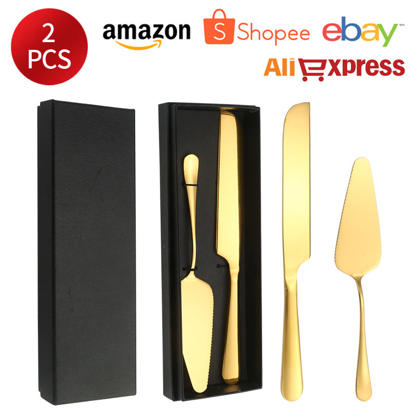 Stainless Steel Cake Knife and Spatula Set for Home Use gold Bread Knife and Spatula Restaurant Pizza Dessert Spatula Baking Utensils